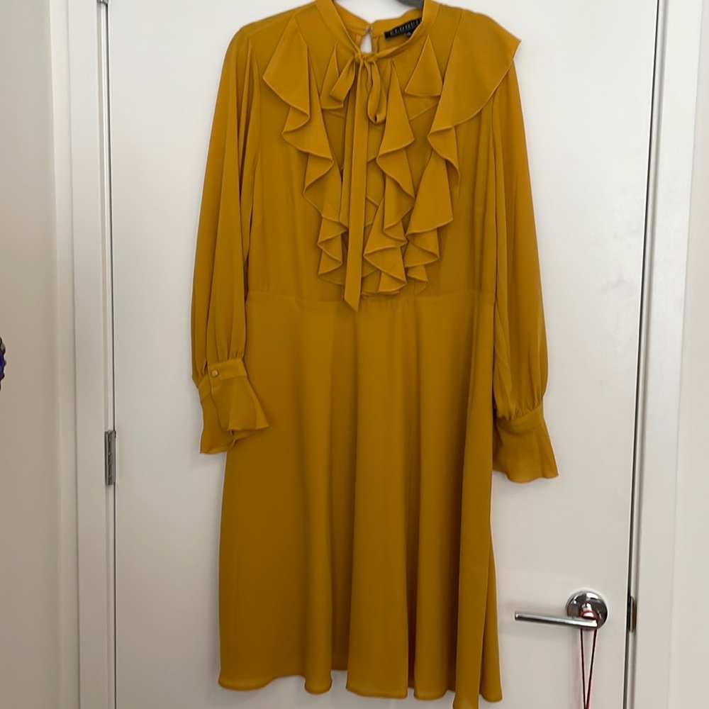 Eloquii Gold/Yellow/Mustard Ruffle Neck Dress never worn